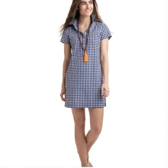 Vineyard Vines Gingham Contrasting Placket Shirt Dress Women's Size 6 Pockets Ex - Picture 1 of 12